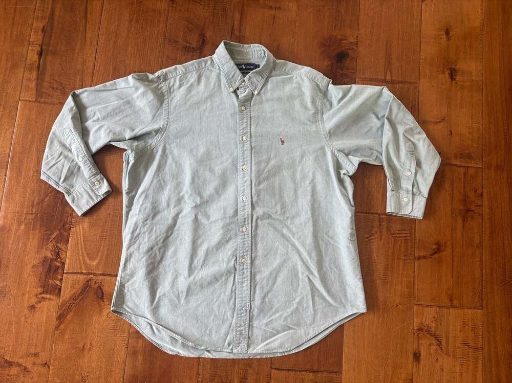 Vintage Ralph Lauren Men's Long Sleeve Button-Down Oxford Shirt Light Green